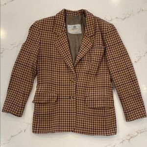 Elegant Aquascutum Brown Houndstooth Women's Brown Checkered Wool Blazer